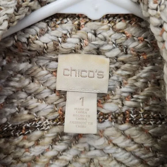 Chicos Womens Medium 1 Wool Alpaca Blend Knit Fringe Open Front Cardigan Sweater - Picture 2 of 11